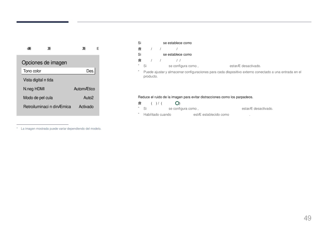 Samsung LH65QBHRTBC/EN, LH75QBHRTBC/EN Tono color, Vista digital nítida, Menu m→ Imagen → Opciones de imagen → Enter E 