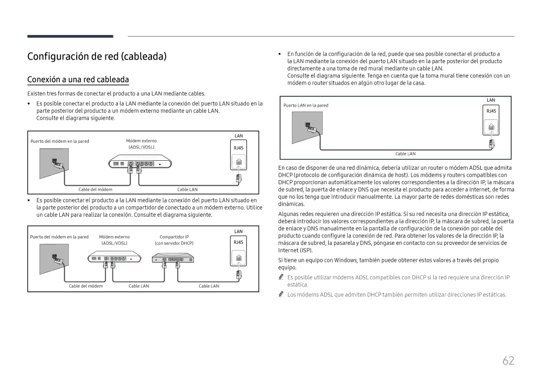 Samsung LH75QBHRTBC/EN, LH65QBHRTBC/EN manual Configuración de red cableada, Conexión a una red cableada 