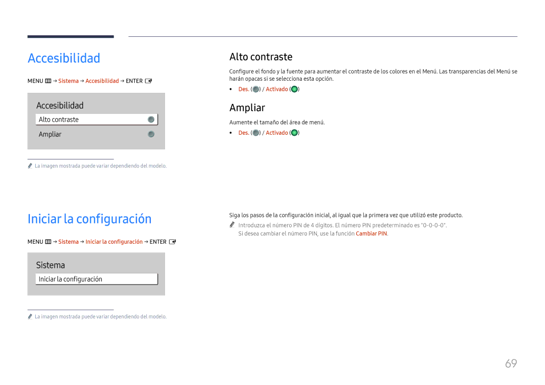 Samsung LH65QBHRTBC/EN, LH75QBHRTBC/EN manual Accesibilidad, Iniciar la configuración, Alto contraste, Ampliar 