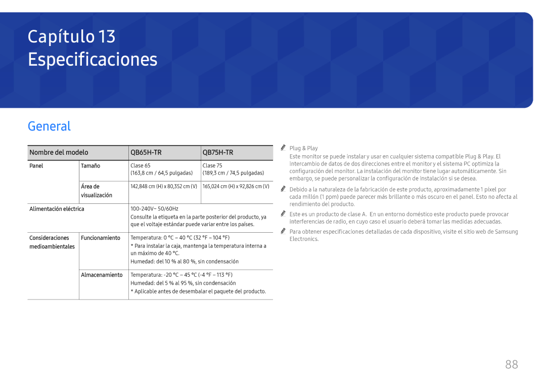 Samsung LH75QBHRTBC/EN, LH65QBHRTBC/EN manual Especificaciones, Nombre del modelo 