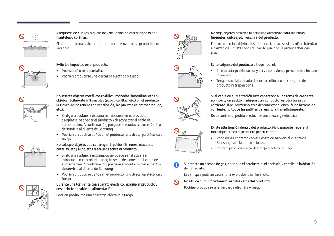 Samsung LH65QBHRTBC/EN, LH75QBHRTBC/EN manual Evite los impactos en el producto, Evite colgarse del producto o trepar por él 