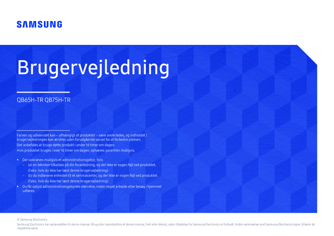 Samsung LH65QBHRTBC/EN, LH75QBHRTBC/EN manual Brugervejledning 