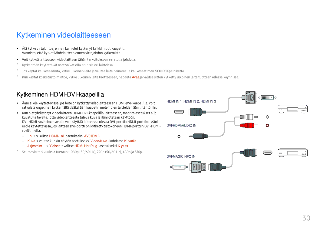 Samsung LH75QBHRTBC/EN, LH65QBHRTBC/EN manual Kytkeminen videolaitteeseen, Ääni → valitse HDMI-ääni -asetukseksiAVHDMI 