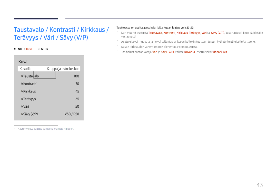 Samsung LH65QBHRTBC/EN, LH75QBHRTBC/EN manual Menu m→ Kuva → Enter E 