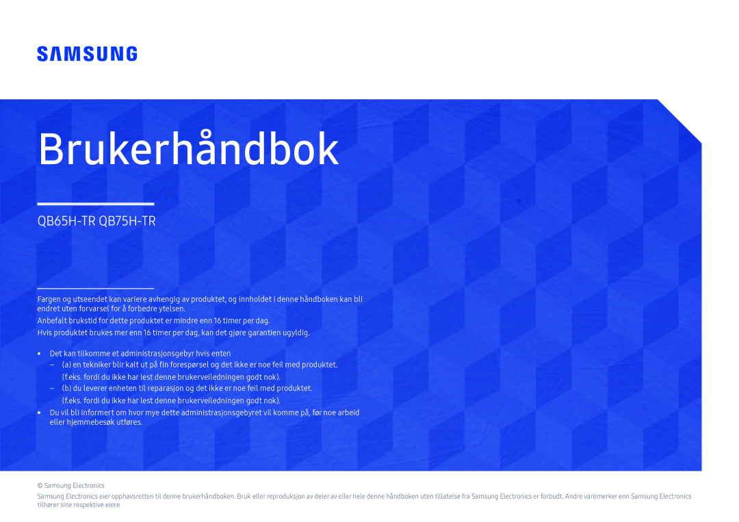 Samsung LH65QBHRTBC/EN, LH75QBHRTBC/EN manual Brukerhåndbok 