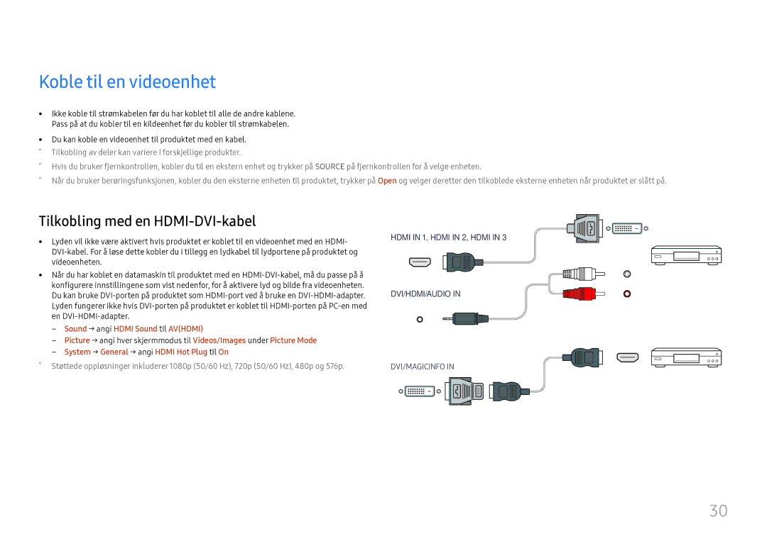 Samsung LH75QBHRTBC/EN, LH65QBHRTBC/EN manual Koble til en videoenhet 