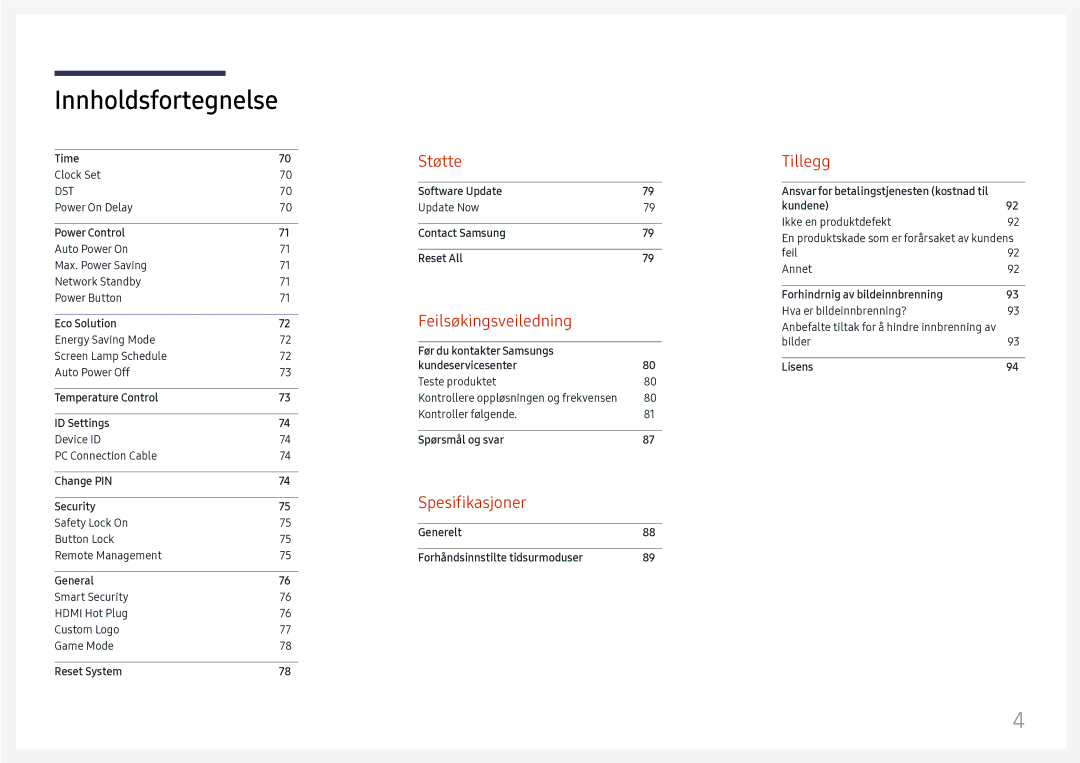 Samsung LH75QBHRTBC/EN, LH65QBHRTBC/EN manual Støtte 