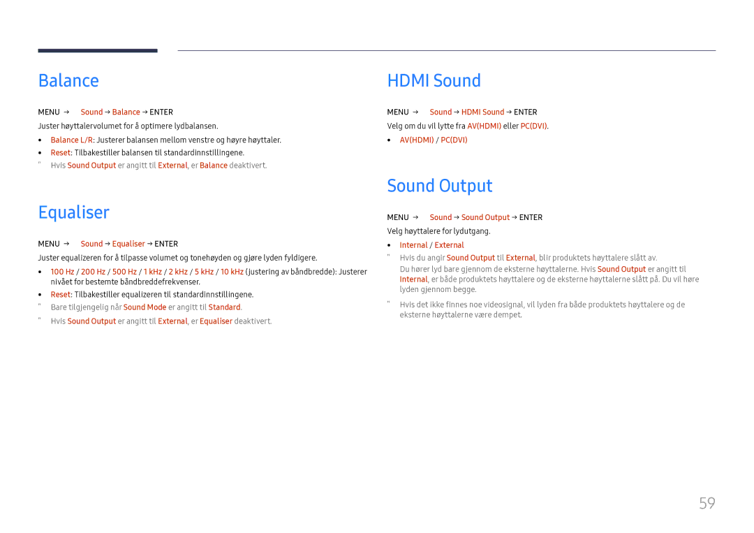 Samsung LH65QBHRTBC/EN, LH75QBHRTBC/EN manual Balance, Equaliser, Hdmi Sound, Sound Output 