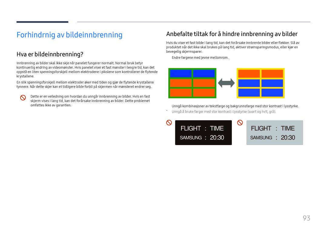 Samsung LH65QBHRTBC/EN, LH75QBHRTBC/EN manual Forhindrnig av bildeinnbrenning, Flight Time 