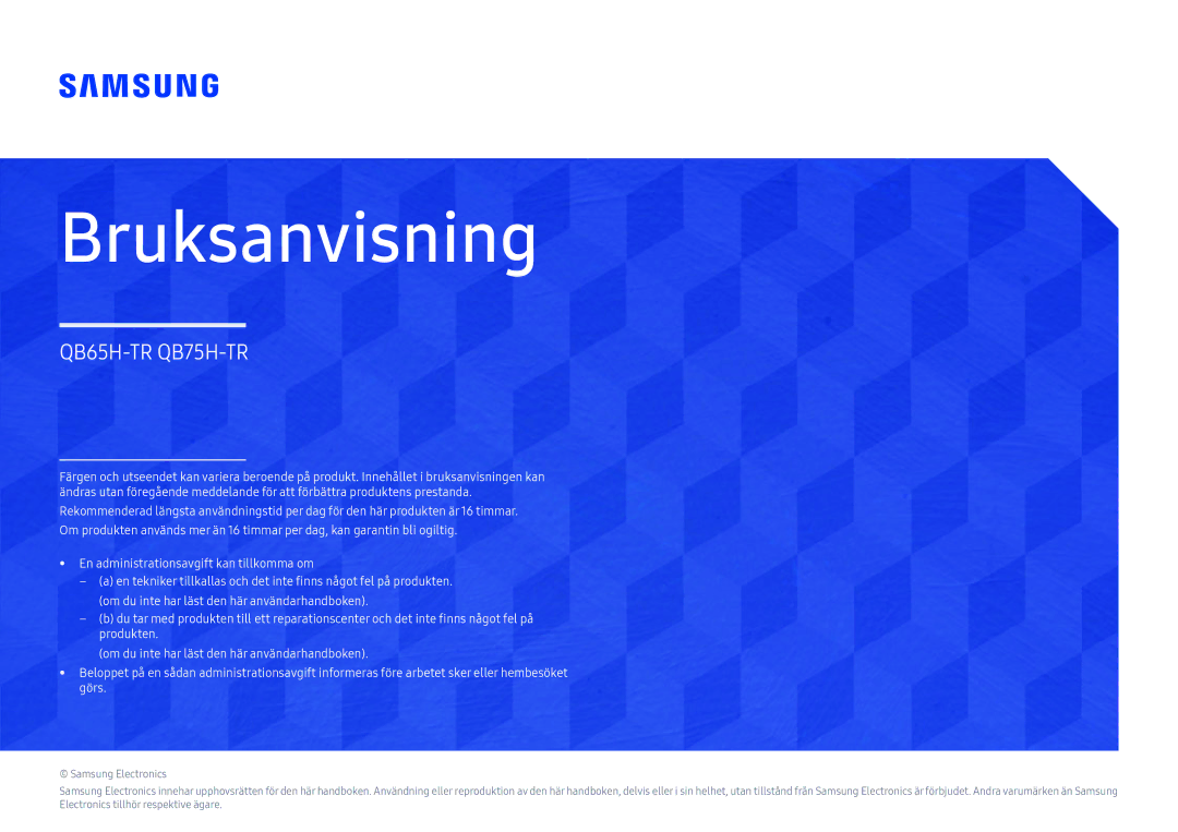 Samsung LH65QBHRTBC/EN, LH75QBHRTBC/EN manual Brukerhåndbok 