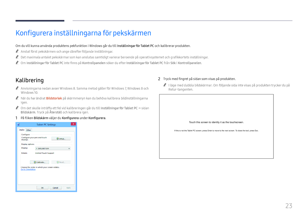 Samsung LH65QBHRTBC/EN, LH75QBHRTBC/EN manual Konfigurera inställningarna för pekskärmen, Kalibrering 