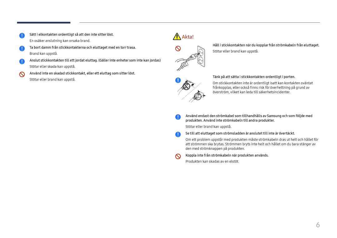 Samsung LH75QBHRTBC/EN, LH65QBHRTBC/EN manual Sätt i elkontakten ordentligt så att den inte sitter löst 