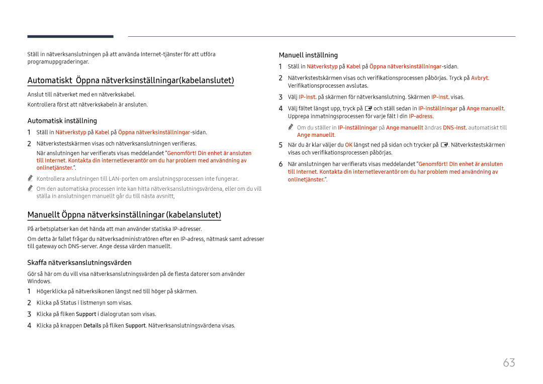 Samsung LH65QBHRTBC/EN Automatiskt Öppna nätverksinställningarkabelanslutet, Automatisk inställning, Manuell inställning 