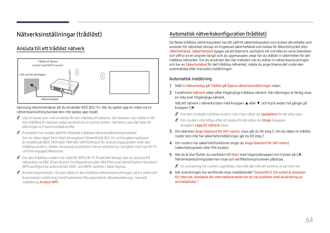 Samsung LH75QBHRTBC/EN Nätverksinställningar trådlöst, Ansluta till ett trådlöst nätverk, Knappen Lägg till nätverk visas 