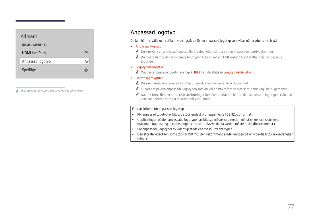 Samsung LH65QBHRTBC/EN, LH75QBHRTBC/EN manual Anpassad logotyp Logotypvisningstid, Hämta logotypfilen 