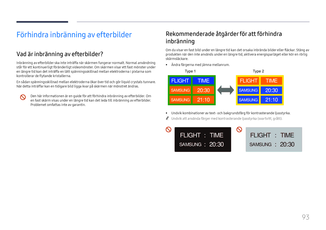 Samsung LH65QBHRTBC/EN, LH75QBHRTBC/EN manual Förhindra inbränning av efterbilder, Vad är inbränning av efterbilder? 