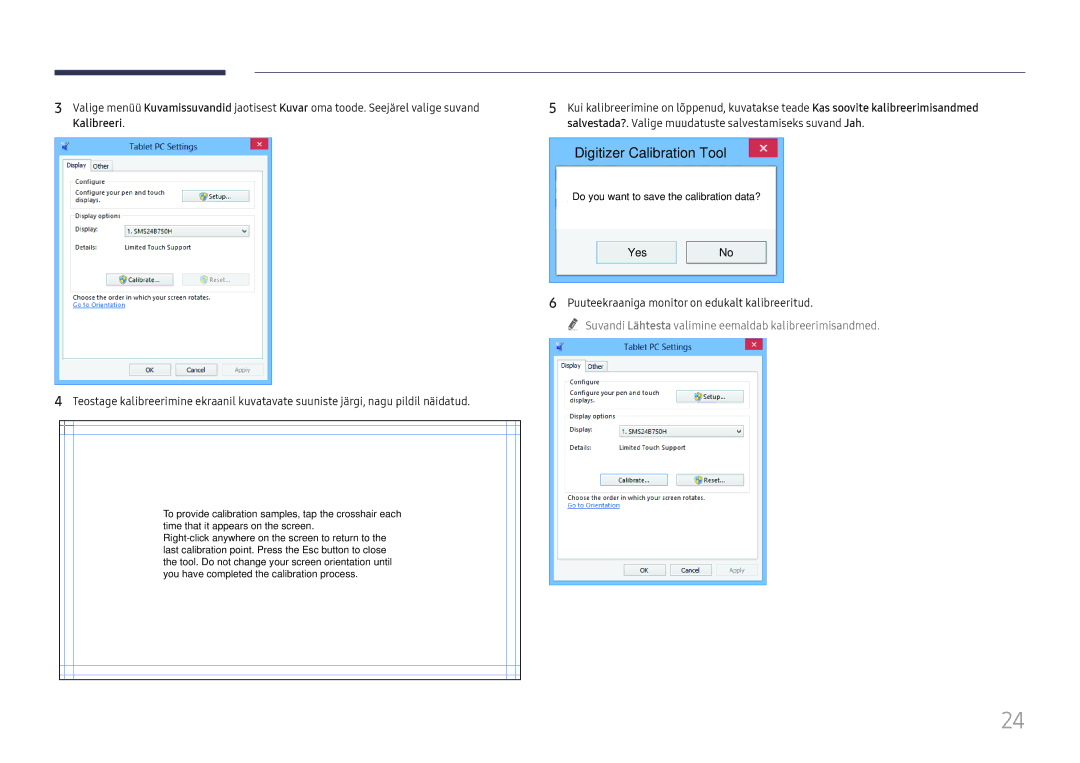 Samsung LH75QBHRTBC/EN, LH65QBHRTBC/EN manual Digitizer Calibration Tool, Puuteekraaniga monitor on edukalt kalibreeritud 