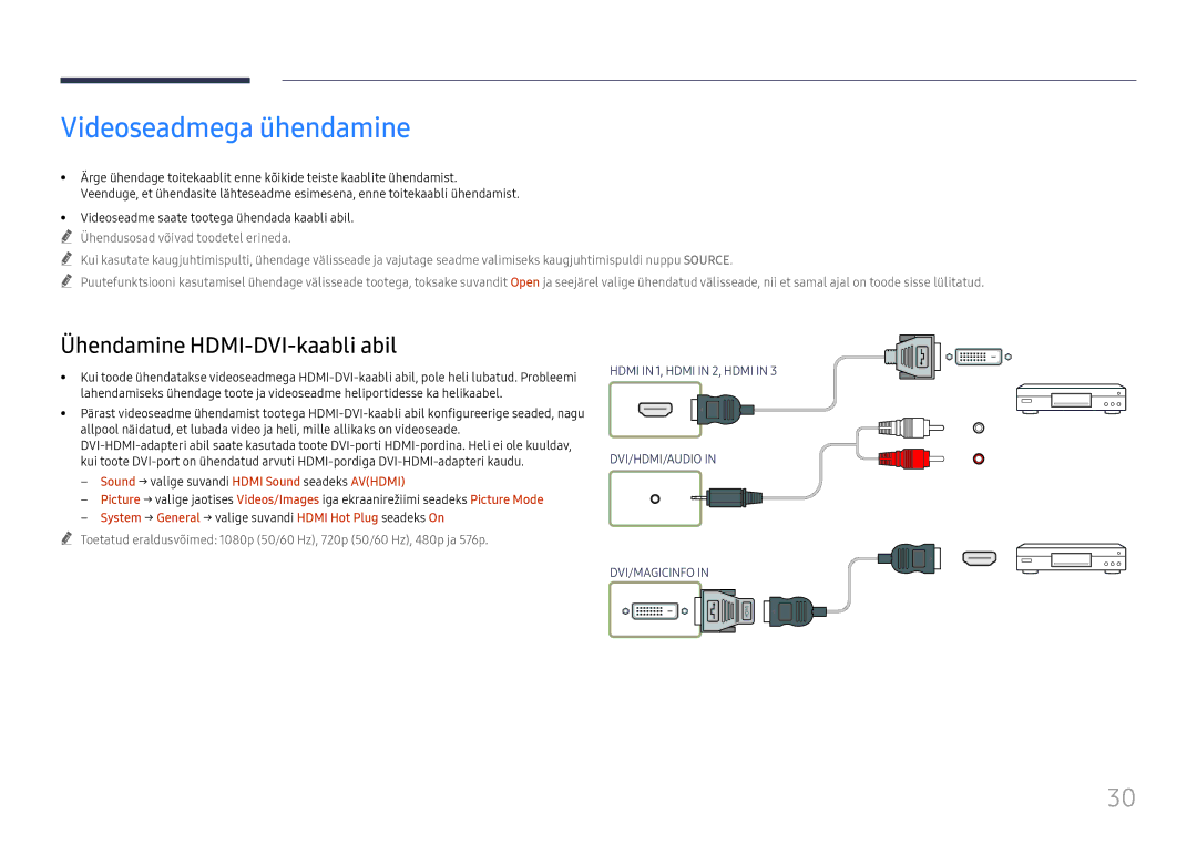 Samsung LH75QBHRTBC/EN, LH65QBHRTBC/EN manual Videoseadmega ühendamine, Sound → valige suvandi Hdmi Sound seadeks Avhdmi 