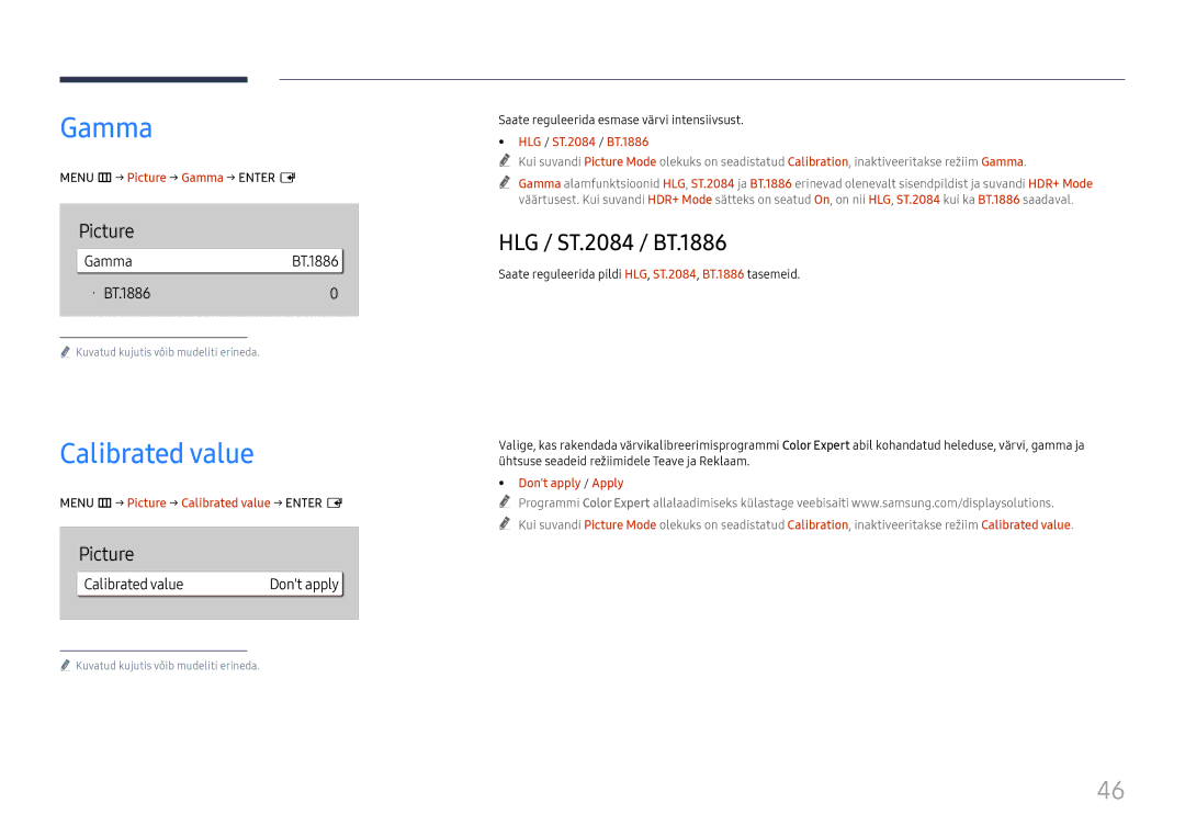 Samsung LH75QBHRTBC/EN, LH65QBHRTBC/EN manual Gamma, Calibrated value, HLG / ST.2084 / BT.1886 