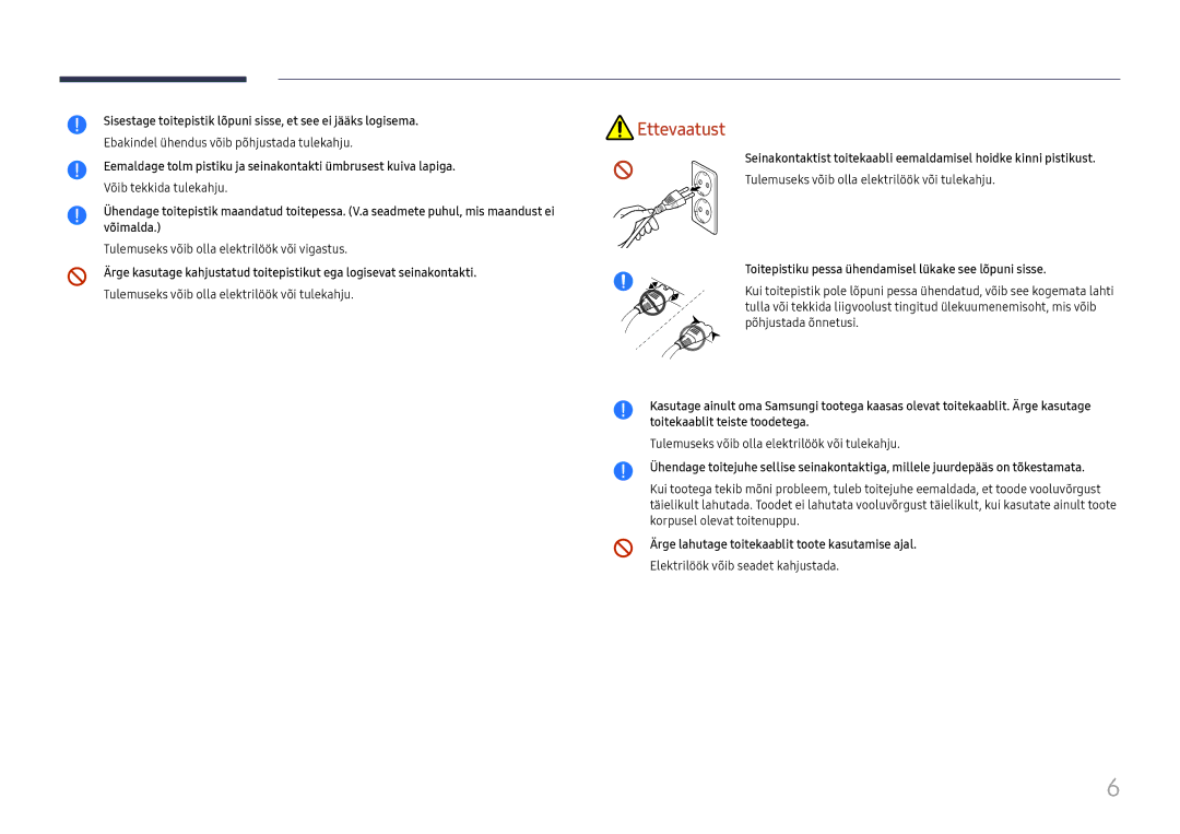 Samsung LH75QBHRTBC/EN, LH65QBHRTBC/EN manual Toitepistiku pessa ühendamisel lükake see lõpuni sisse 