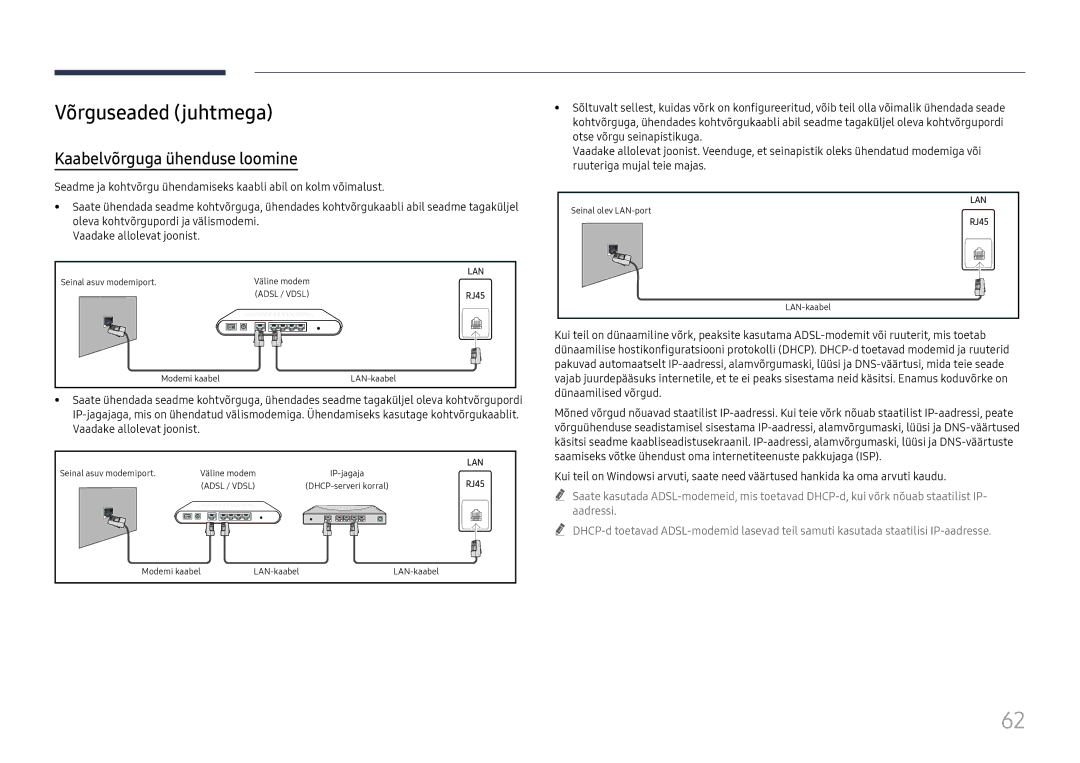 Samsung LH75QBHRTBC/EN, LH65QBHRTBC/EN manual Võrguseaded juhtmega, Kaabelvõrguga ühenduse loomine 