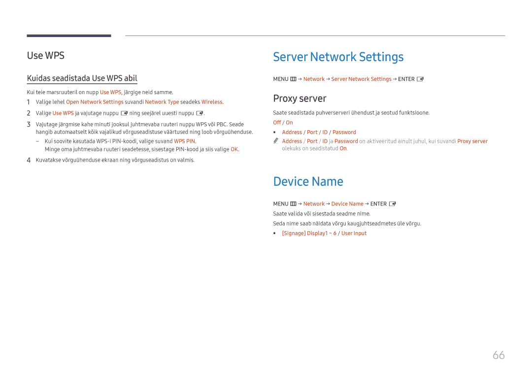 Samsung LH75QBHRTBC/EN manual Server Network Settings, Device Name, Proxy server, Kuidas seadistada Use WPS abil 