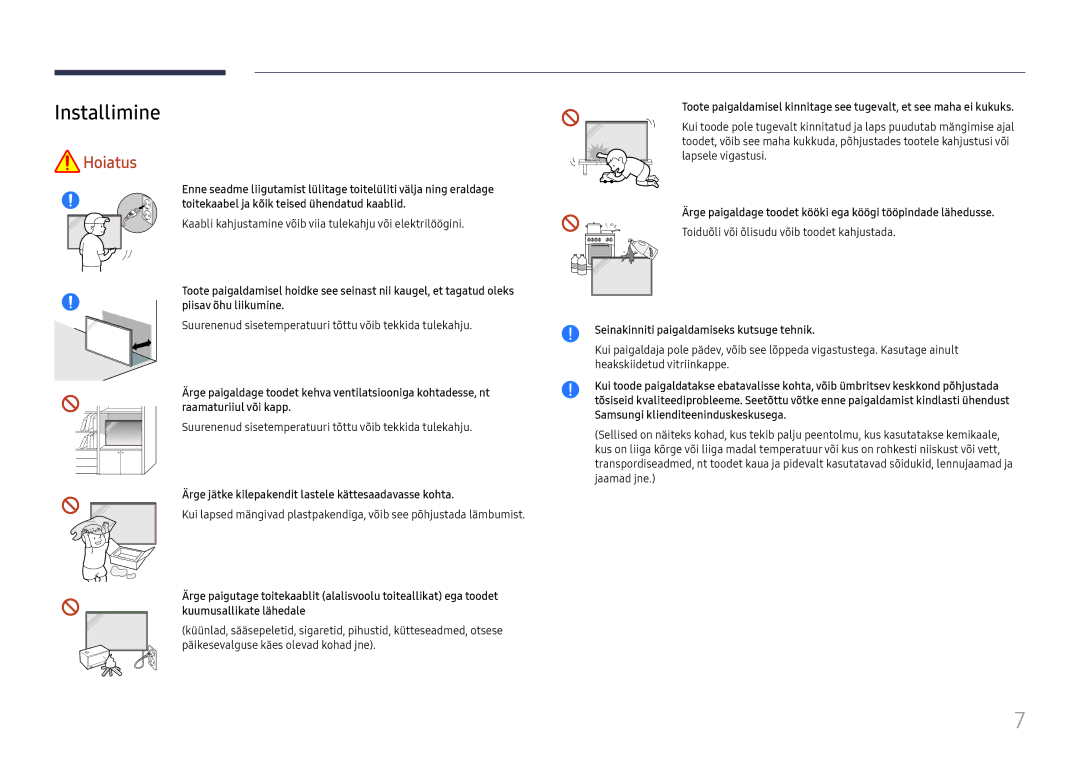 Samsung LH65QBHRTBC/EN, LH75QBHRTBC/EN manual Installimine, Ärge jätke kilepakendit lastele kättesaadavasse kohta 