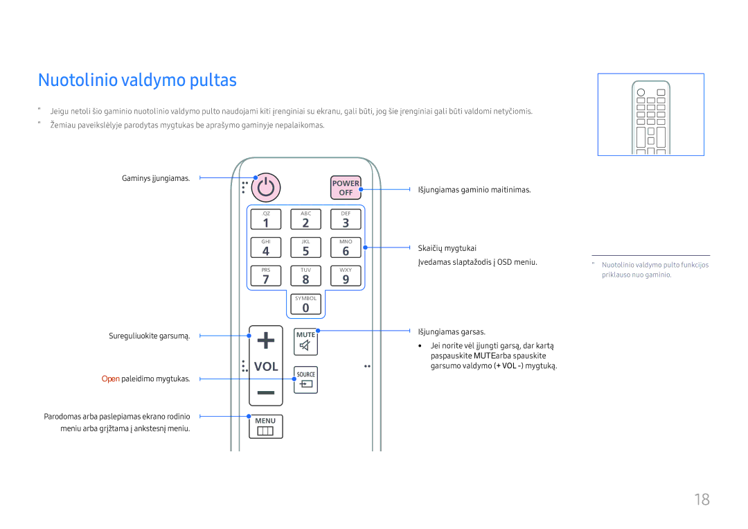 Samsung LH75QBHRTBC/EN, LH65QBHRTBC/EN manual Nuotolinio valdymo pultas, Vol 