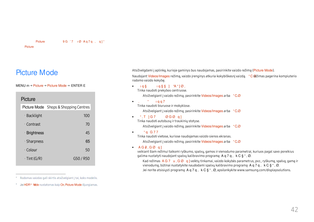 Samsung LH75QBHRTBC/EN, LH65QBHRTBC/EN manual Ekrano reguliavimas, Picture Mode 