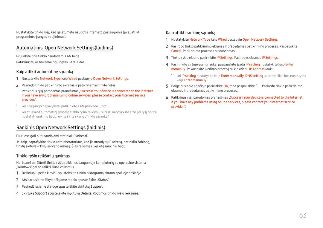 Samsung LH65QBHRTBC/EN, LH75QBHRTBC/EN Automatinis Open Network Settingslaidinis, Rankinis Open Network Settings laidinis 