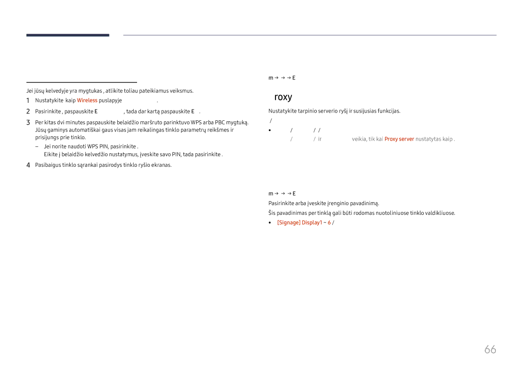 Samsung LH75QBHRTBC/EN manual Server Network Settings, Device Name, Proxy server, Nustatymas naudojant Use WPS 