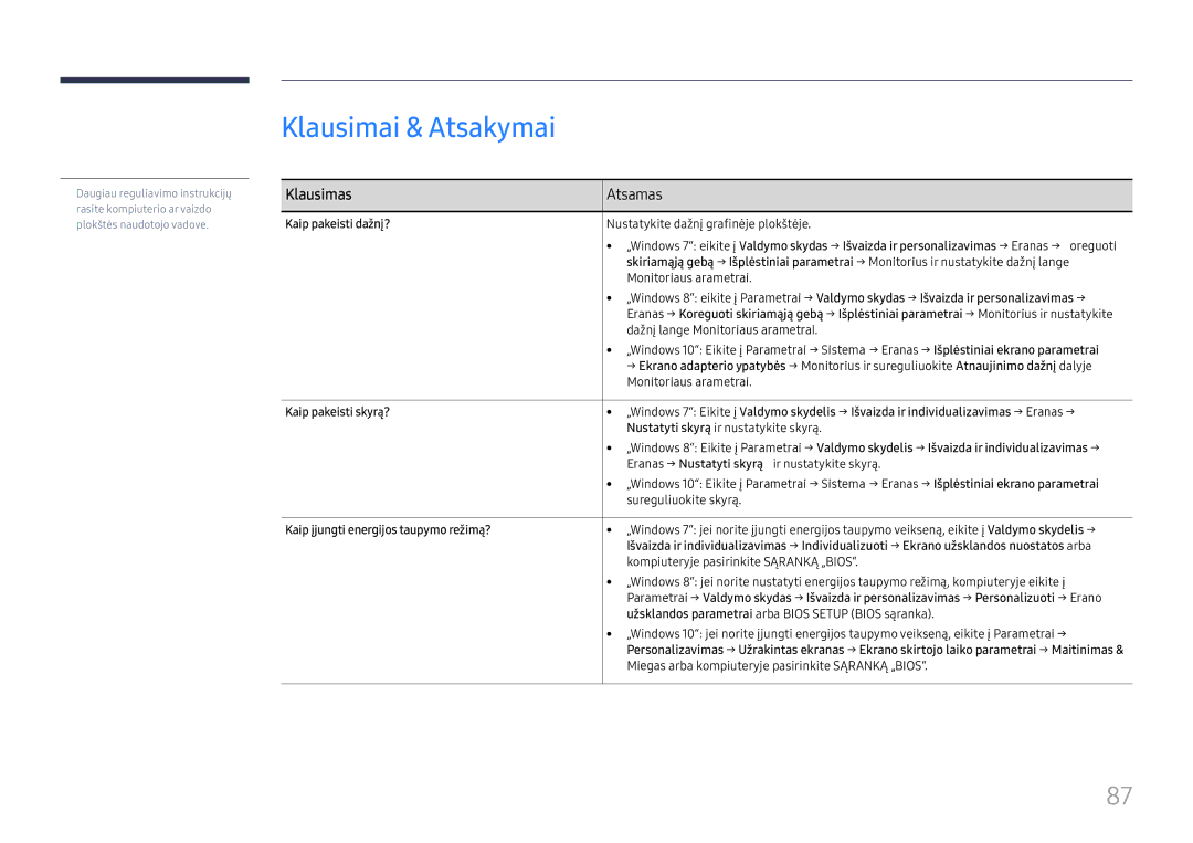 Samsung LH65QBHRTBC/EN, LH75QBHRTBC/EN manual Klausimai & Atsakymai, Klausimas Atsakymas 