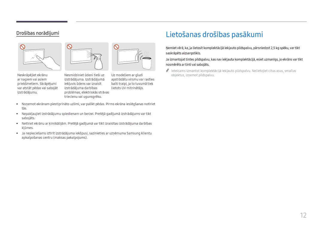 Samsung LH75QBHRTBC/EN, LH65QBHRTBC/EN manual Lietošanas drošības pasākumi, Drošības norādījumi 