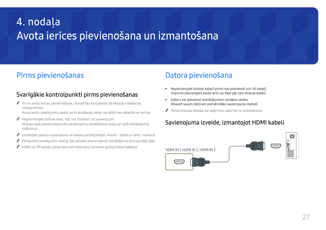 Samsung LH65QBHRTBC/EN, LH75QBHRTBC/EN Avota ierīces pievienošana un izmantošana, Pirms pievienošanas, Datora pievienošana 