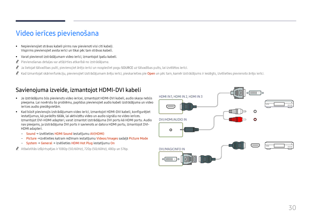 Samsung LH75QBHRTBC/EN manual Video ierīces pievienošana, System → General → izvēlieties Hdmi Hot Plug iestatījumu On 