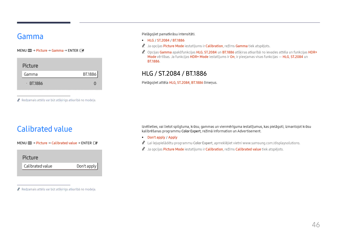 Samsung LH75QBHRTBC/EN, LH65QBHRTBC/EN manual Gamma, Calibrated value, HLG / ST.2084 / BT.1886 