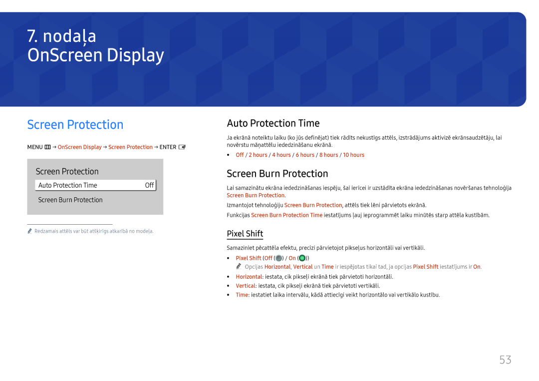 Samsung LH65QBHRTBC/EN, LH75QBHRTBC/EN OnScreen Display, Screen Protection, Auto Protection Time, Screen Burn Protection 