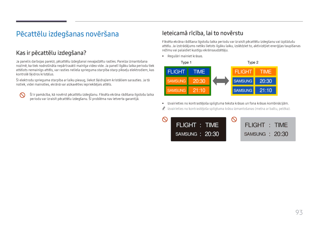 Samsung LH65QBHRTBC/EN, LH75QBHRTBC/EN manual Pēcattēlu izdegšanas novēršana, Flight Time 