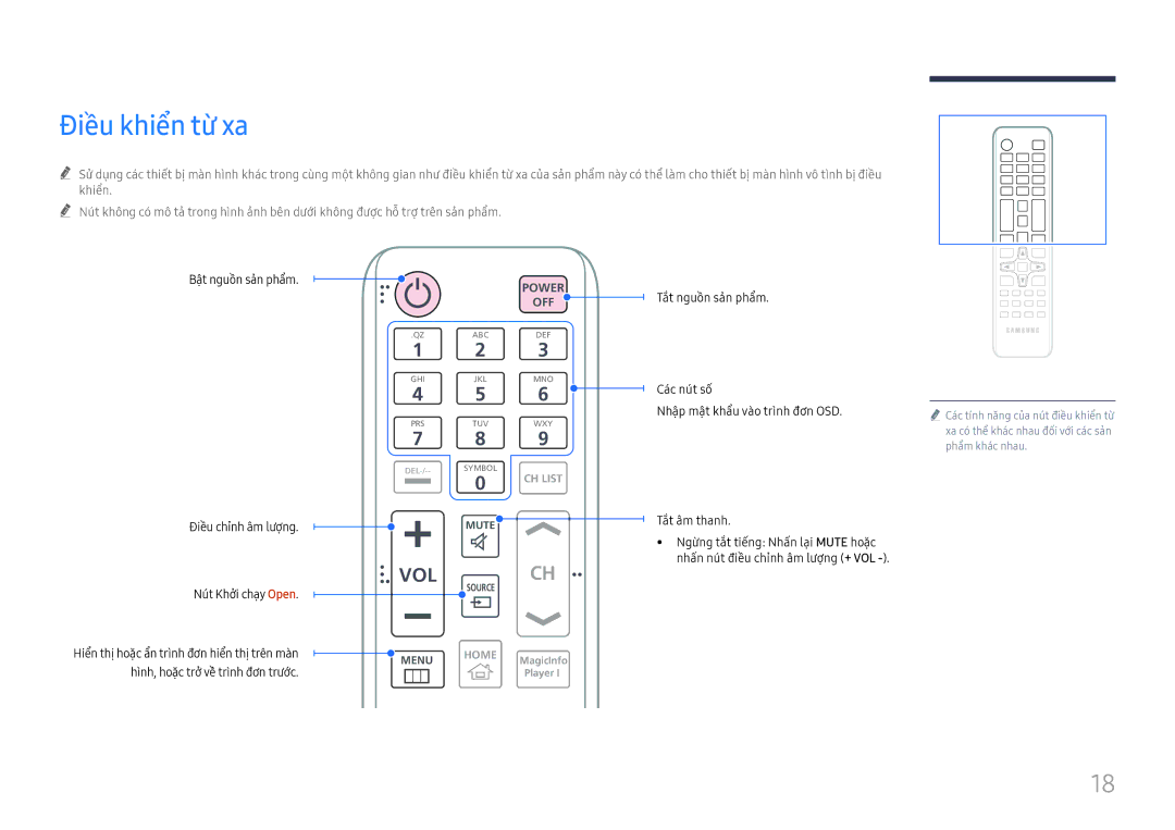 Samsung LH75QBHRTBC/XV manual Điều khiển từ xa, Vol 