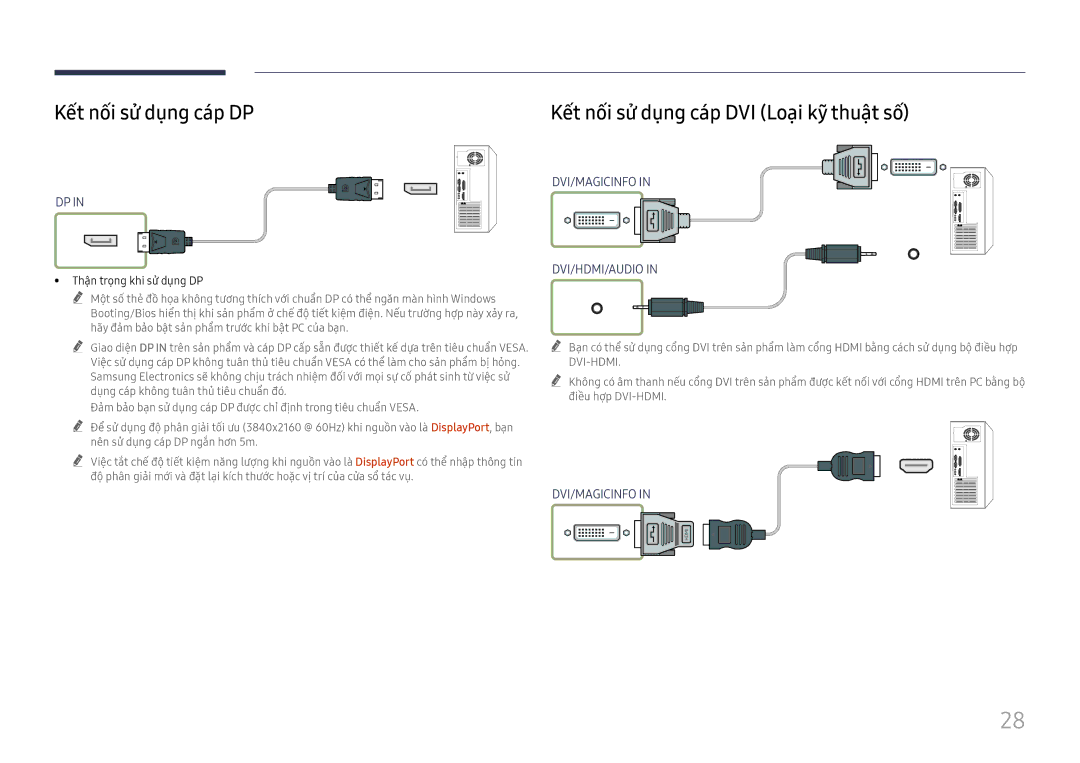 Samsung LH75QBHRTBC/XV manual Kết nối sử dụng cáp DP, Thận trong khi sử dụng DP 