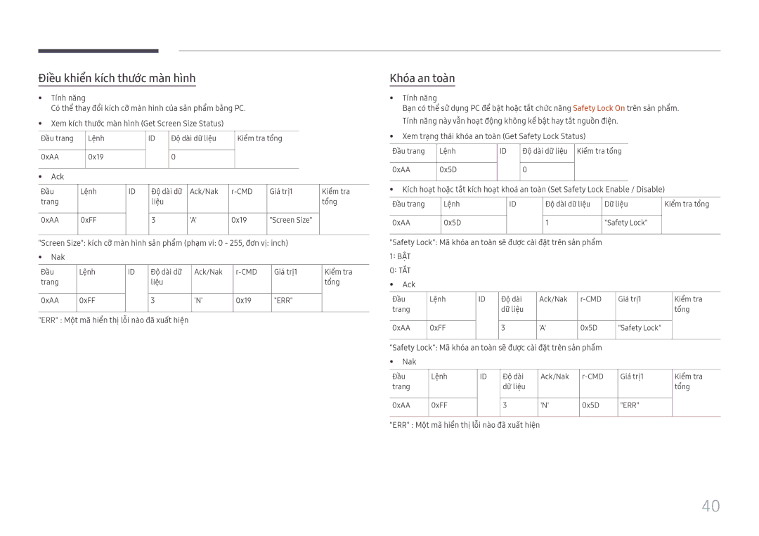 Samsung LH75QBHRTBC/XV manual Điều khiển kích thươc màn hinh, Khóa an toà̀n 