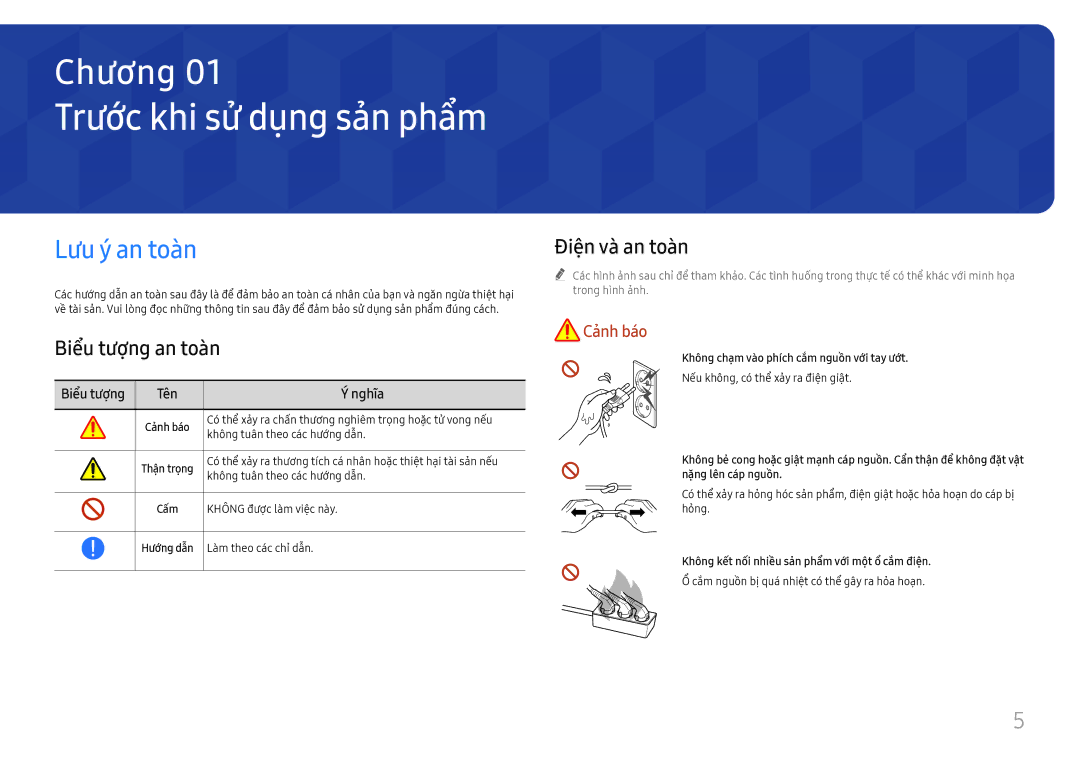 Samsung LH75QBHRTBC/XV manual Lưu ý an toàn, Biểu tượng an toà̀n, Điên và an toàn, Tên Nghĩa 