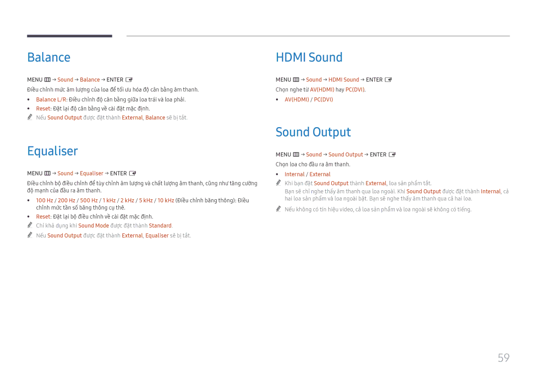 Samsung LH75QBHRTBC/XV manual Balance, Equaliser, Hdmi Sound, Sound Output 