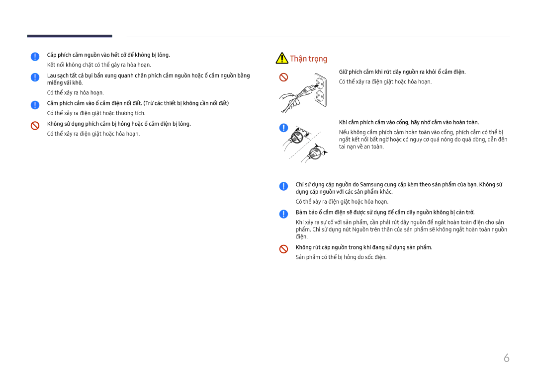 Samsung LH75QBHRTBC/XV manual Cắp phích cắm nguồn vào hêt cỡ đê không bị lỏng 