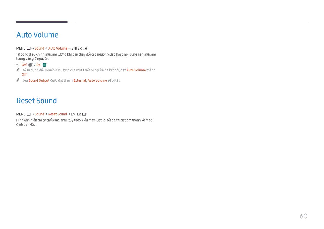 Samsung LH75QBHRTBC/XV manual Menu m→ Sound → Auto Volume → Enter E, Menu m→ Sound → Reset Sound → Enter E 