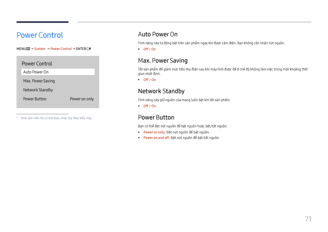 Samsung LH75QBHRTBC/XV manual Power Control, Auto Power On, Max. Power Saving, Network Standby, Power Button 