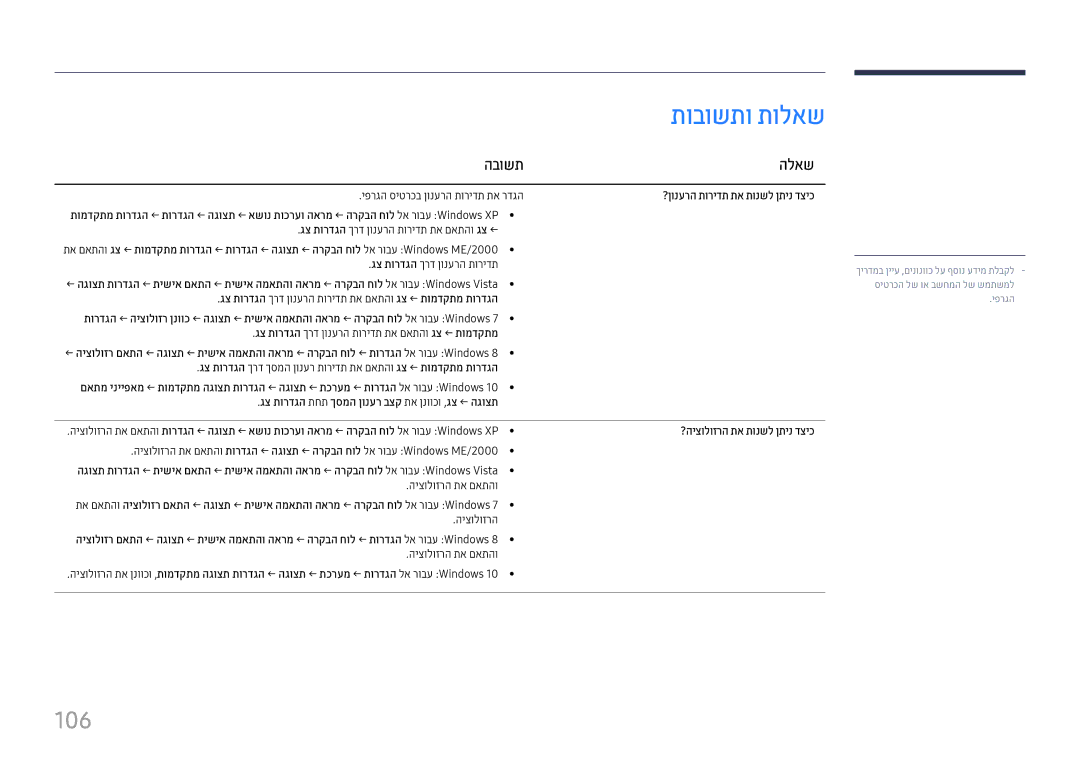 Samsung LH75QMFPLGC/CH 106, הבושת הלאש, גצ תורדגה תחת ךסמה ןונער בצק תא ןנווכו ,גצ ← הגוצת, ?היצולוזרה תא תונשל ןתינ דציכ 