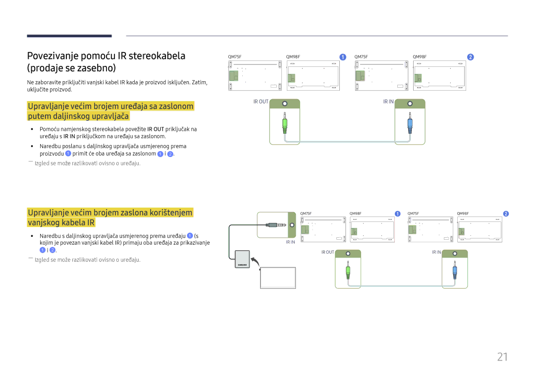 Samsung LH75QMFPLGC/EN manual Povezivanje pomoću IR stereokabela, Prodaje se zasebno 