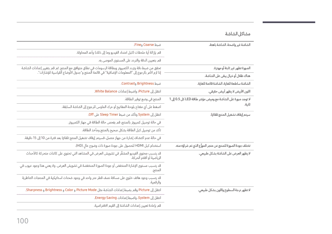 Samsung LH75QMFPLGC/NG, LH75QMFPLGC/UE, LH98QMFPLGC/NG, LH98QMFPBGC/UE manual 100, Fineو Coarse طبض, Contrastو Brightness طبض 