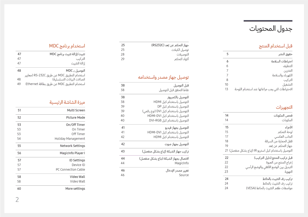 Samsung LH98QMFPLGC/NG, LH75QMFPLGC/NG, LH75QMFPLGC/UE, LH98QMFPBGC/UE manual تايوتحملا لودج 